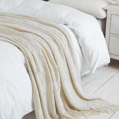 Beige Throw Blanket 50X60 Inch Boho Knitted Soft Throw Sofa Blanket | Knitted Throw Blanket 50X60 Inches, Soft Lightweight Boho Weave Throw Decorative Couch Blanket for Living Room Bedroom Chair6