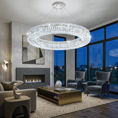 Modern Crystal Chandeliers for Living Room Dimmable LED Pendant Lighting for Dining Room Ring Handing Light Fixture for Bedroom Foyer Silver6
