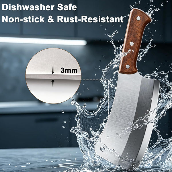 3Pcs 7 Inch Meat Cleaver Knife, Professional Butcher Knife, Heavy Duty Bone Chopper, Ergonomic Non-Slip Handle for Bone Cutting, Vegetable Chopping, Restaurant, Kitchen(Style A)6