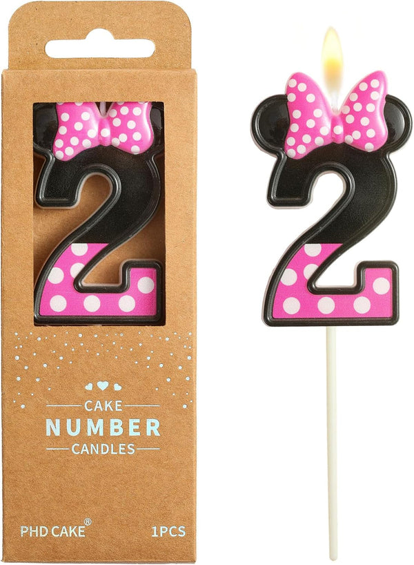 2.76 Inch Cartoon Pink and Black Mouse 2 Number Birthday Candles, Anime Cartoon Number Candles, Cake Number Candles, Party Celebration, Style Candle1