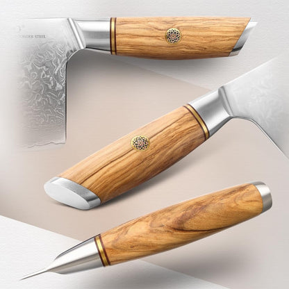 Cleaver Knife 7.5 Inch, 73 Layer Damascus Steel Powder Steel Core Chinese Chef'S Knife, Multifunction Vegetable Meat Slicing Knife with Olive Wood Handle -Lan Series2