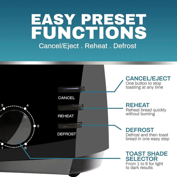 ECT4829B 4-Slice Long Slot Toaster, Extra-Wide Slots, Black | 6 Toast Settings, Defrost, Reheat & Cancel Functions, Slide-Out Crumb Tray, Great for Bagels & Waffles5