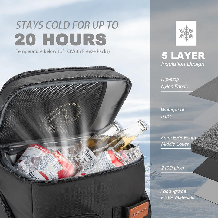 33/45 Cans Leakproof Insulated Cooler Backpack with Double Deck | 20 Hours Cooling, Sternum Strap, Lightweight, Multifunctional Cooler, Travel Camping Beach Picnic , Gift for Men & Women+2