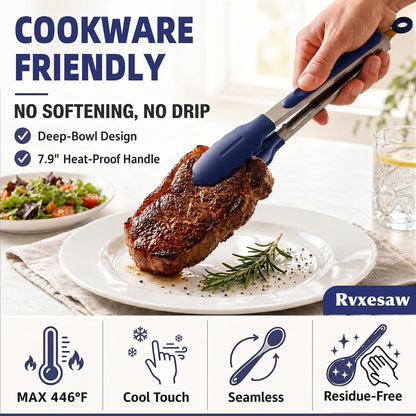 Kitchen Utensils Set,9 PCS Silicone Cooking Utensils Set Spatula Set,Tongs,Spoon,Whisk,Brush,Dishwasher Safe Kitchen Gadgets for Non-Stick Cookware,Home Essential，Kitchen Appliances(Navy Blue)6