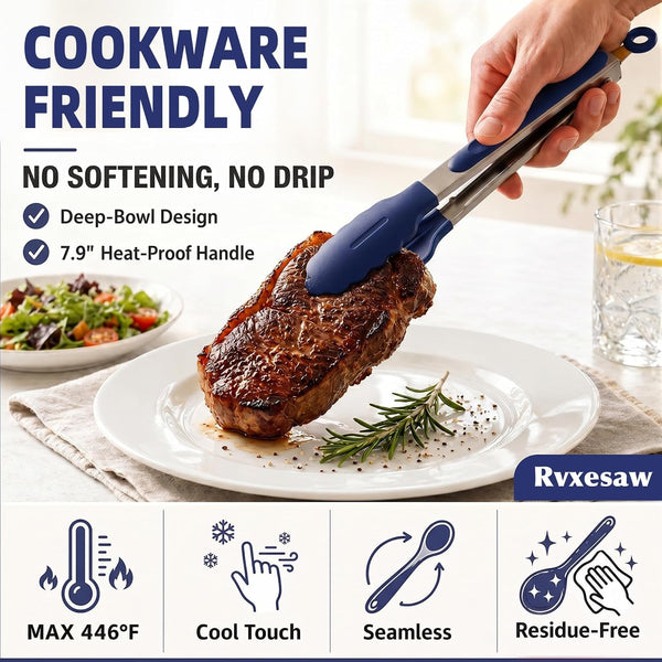 Kitchen Utensils Set,9 PCS Silicone Cooking Utensils Set Spatula Set,Tongs,Spoon,Whisk,Brush,Dishwasher Safe Kitchen Gadgets for Non-Stick Cookware,Home Essential，Kitchen Appliances(Navy Blue)6