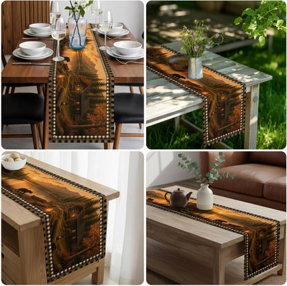 Mountains Bear Table Runner Cotton Linen 72 Inch Holiday Dresser Scarves, Farmhouse Country Cabins Pine Tree Brown Tablerunner for Kitchen Coffee Dining Living Room Dinner Scarf Décor 13''X72''9