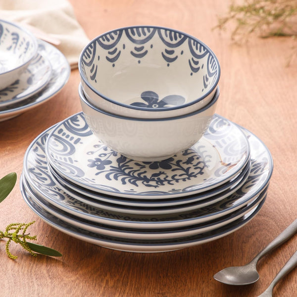 Bloomhouse - 2-Time Oprah’S Favorite Things - Valencia Flor 16 Piece Dinnerware Set, Artisanal Decorated Stoneware Plates & Bowls, Service for 4, Microwave & Dishwasher Safe, Iris Blue5