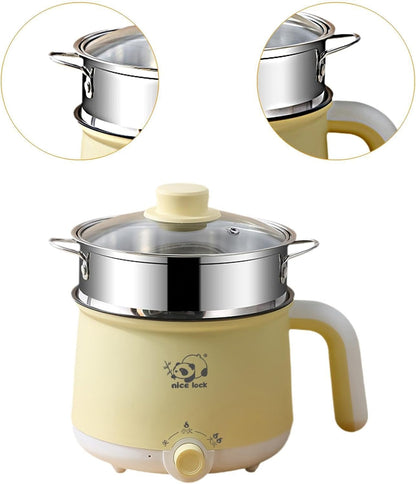 Mini Electric Hot Pot with Steel Steamer, 6.89 in Nonstick Stainless Steel Travel Cooker for Dorm and Home Cooking3