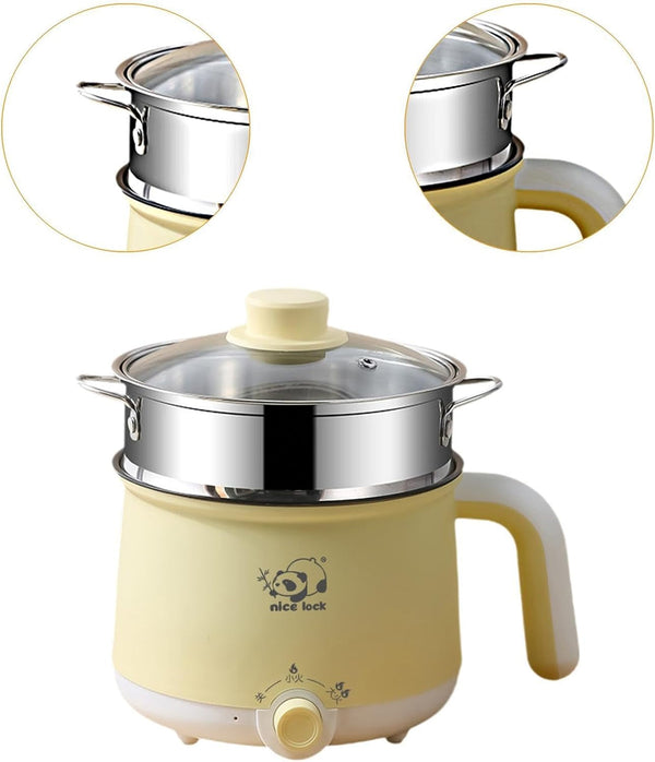 Mini Electric Hot Pot with Steel Steamer, 6.89 in Nonstick Stainless Steel Travel Cooker for Dorm and Home Cooking3