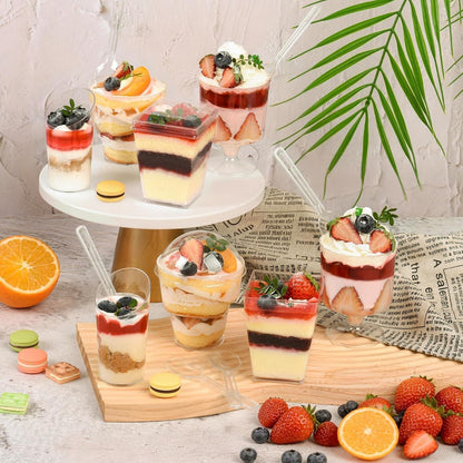 400-Pack 5 Oz Dessert Cups with Lids and Spoons, Clear Plastic Parfait & Yogurt Cups, Mini Shooter Cups for Parties, Ice Cream, Pudding, Fruit | Square Appetizer Containers6
