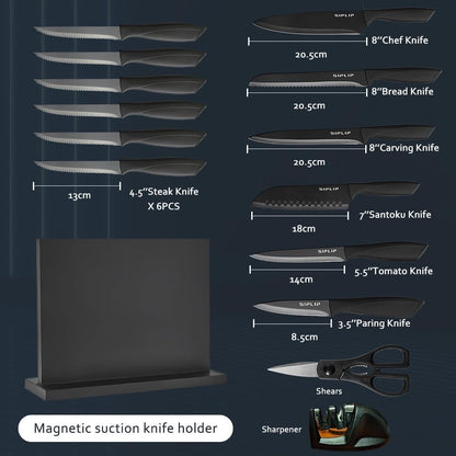 Kitchen Knife Set with Magnetic Knife Holder, 15 Pieces High Carbon Stainless Steel Sharp Kitchen Knife Set Including Chef'S Knife, Bread Knife, Serrated Steak Knife Set2
