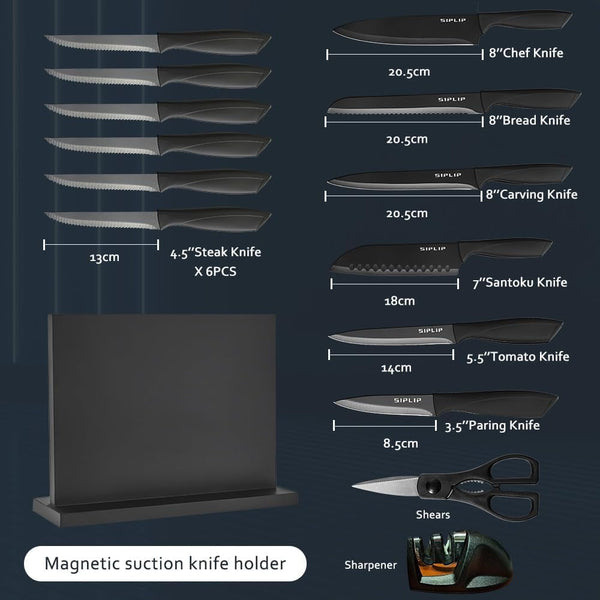 Kitchen Knife Set with Magnetic Knife Holder, 15 Pieces High Carbon Stainless Steel Sharp Kitchen Knife Set Including Chef'S Knife, Bread Knife, Serrated Steak Knife Set2