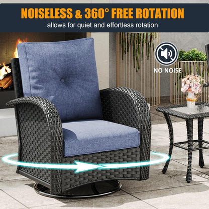 5 Pieces Outdoor Wicker Patio Swivel Rocking Chairs, All Weather Wicker Conversation Set with 44" Fire Pit Table5