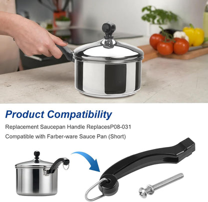 P08-031 Saucepan Handle Replacement (Short) Fits for Farberware 1, 1.5, 2 and 2.5 Quart Pan, Pots and Cookware | Durable Pot Replacement Parts | Saucepan Handles for Kitchen Cooking with Screw2