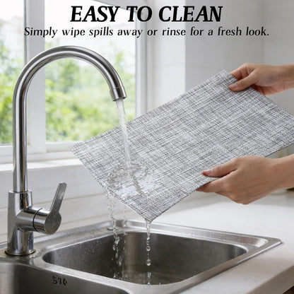 Placemats Set of 8, Heat Resistant Non-Slip Place Mats for Dining Table, Durable Washable PVC Vinyl Woven Table Mats, Linen Textured Placemats for Kitchen Resistant Easy to Clean(Gray2