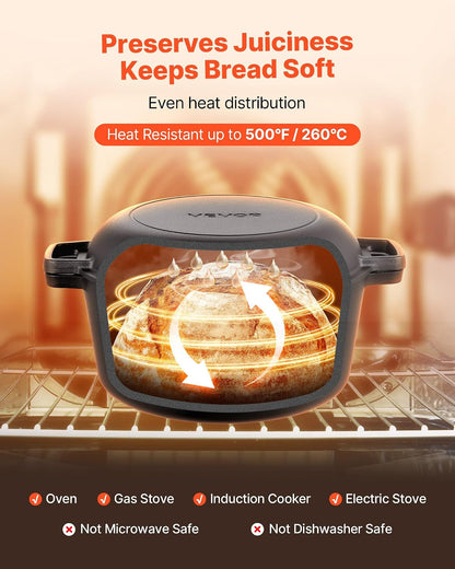 Cast Iron Dutch Oven, 2-In-1 Pre-Seasoned Pot with Skillet Lid, 5QT Cookware Pan with Proofing Basket, Bread Baking Accessories, Bread-Oven Compatible 500℉5