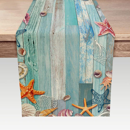 Beach Table Runner, Summer Ocean Beach Seashell Starfish Table Runner for Kitchen, Coastal Nautical Linen Non-Slip Dining Table Runners for Family Dinner/Wedding/Outdoor Indoor Party1