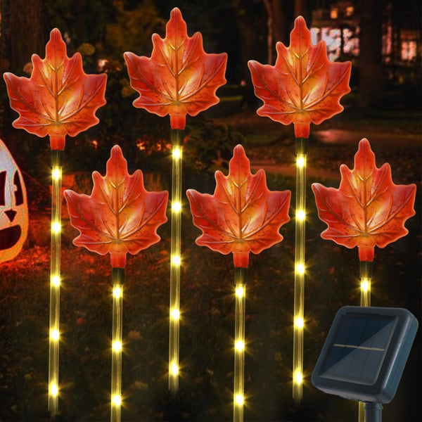 Fall Decor Solar Pathway Lights Outdoor Thanksgiving Decorations, 6 Pack Fall Leaves Solar Thanksgiving Maple Leaf Garden Stake Lights for outside Patio Yard Wedding Party Autumn Decor1