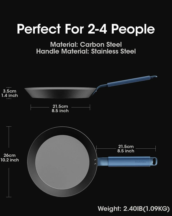 10 Inch Carbon Steel Frying Pan, Nitrided Preseasoned Skillet | Natural Patina Development with No Chemical Coating; Versatile Size for Daily Cooking & High-Heat Searing3