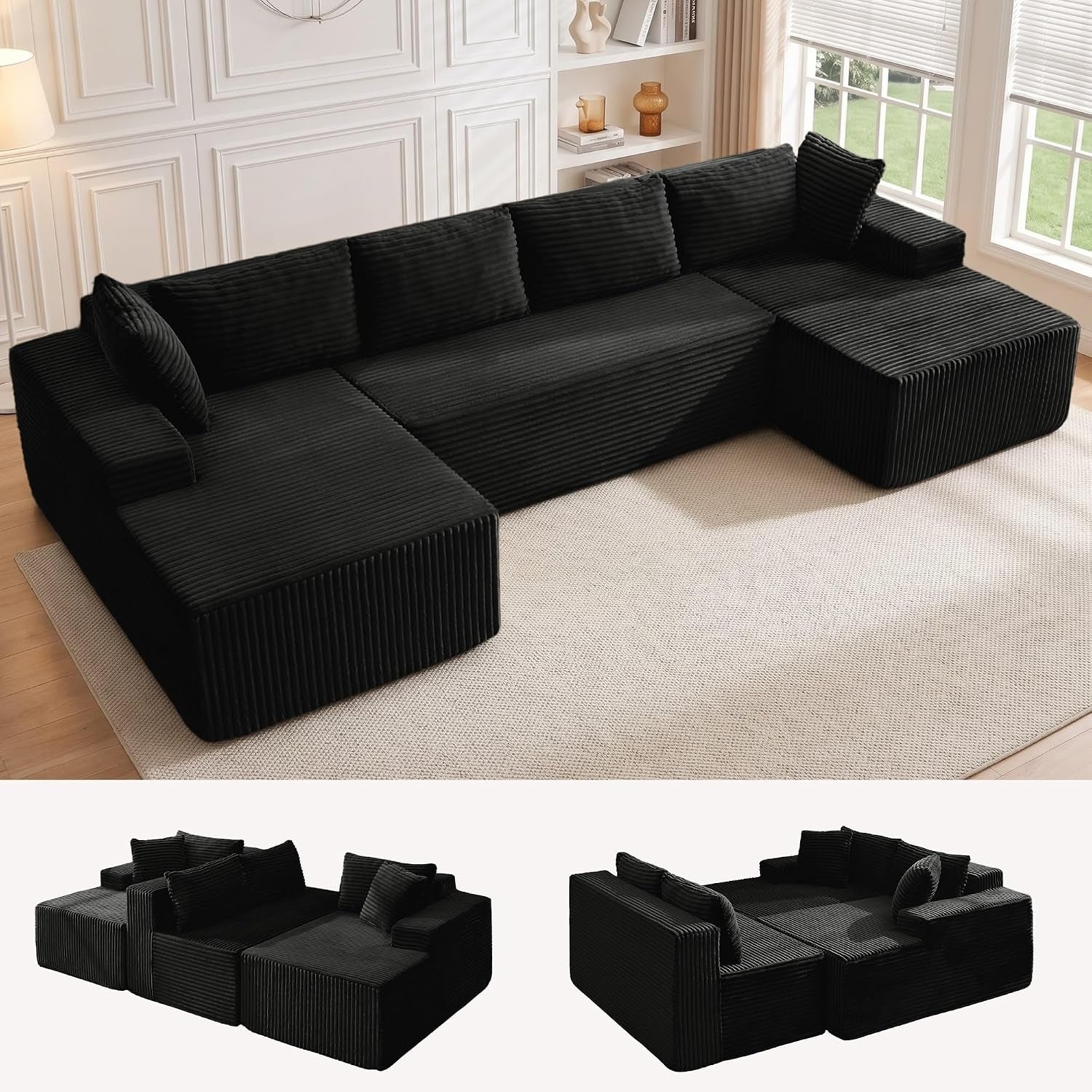 133-oversized-modular-sectional-sofa-u-shaped-boneless-couch-with-double-chaise-comfy-corduroy-cloud-couch-sectional-deep-seat-sectional-couches-for-living-room-no-assembly-required-black