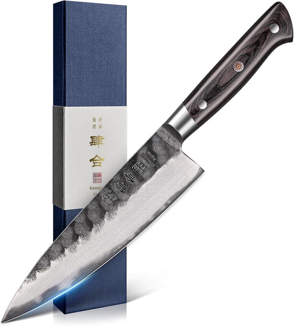 8 Inch Chef Knife, Japanese Chefs Knife Black Forged Kitchen Knife with AUS-8 Alloy Steel and Full Tang Pakkawood Handle, Christmas Gift with Premium Box1