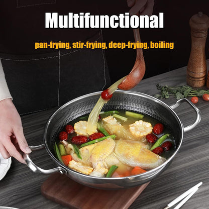 Wok Pan, Hybrid Nonstick Wok with Lid, Non Stick Stainless Steel Large Deep Woks&Stir-Fry Pans,Stay-Cool Handle Skillets,Pfoa Free Cookware, Works on Induction,14.17In6