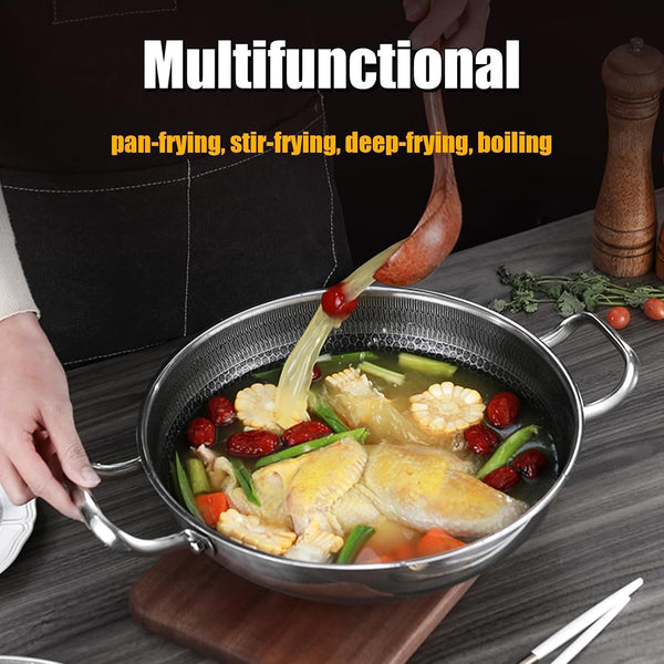 Wok Pan, Hybrid Nonstick Wok with Lid, Non Stick Stainless Steel Large Deep Woks&Stir-Fry Pans,Stay-Cool Handle Skillets,Pfoa Free Cookware, Works on Induction,14.17In6