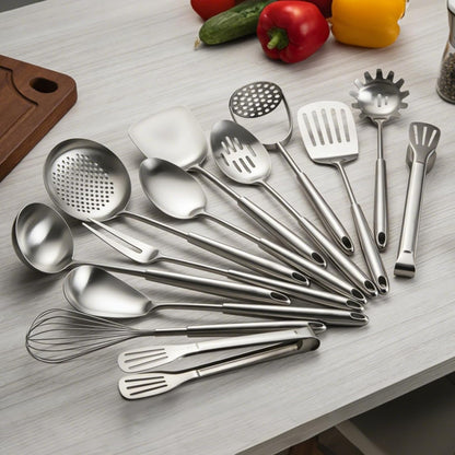 304 Stainless Steel Cooking Utensils Set, 13 PCS Long Large Metal Cooking Utensil Tools Set, Mirror Polished Kitchen Gadget Cookware and Kitchen Tool Set, Dishwasher Safe2