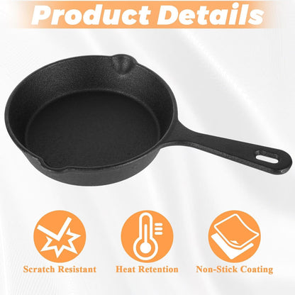 4 Pack Mini Cast Iron Skillet | 5.5 Inch Non Stick Small Frying Pans with Double Drip-Spouts for Stove, Oven, Grill & Campfire, Indoor & Outdoor Use, Black3