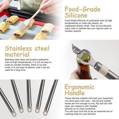 Kitchen Utensil Set-Silicone Cooking Utensils-33 Kitchen Gadgets & Spoons for Nonstick Cookware-Silicone and Stainless Steel Spatula Set-Best Kitchen Tools, Useful Pots (Khaki)5