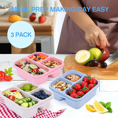 Bento Box [Portion Size], 3 Pack Snack Containers with 3 Compartments for Meal Prep & On-The-Go [School, Travel], Lunchable Container Reusable and Bpa-Free5