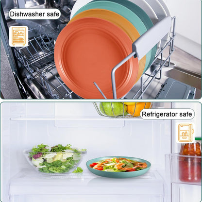 12 Pcs Unbreakable Deep Dinner Plates Set, 10 Inch Reusable Plastic Wheat Straw Plates, Microwave and Dishwasher Safe Plate for Kitchen, Lightweight Plate for Dessert, BPA Free, 6 Colors6