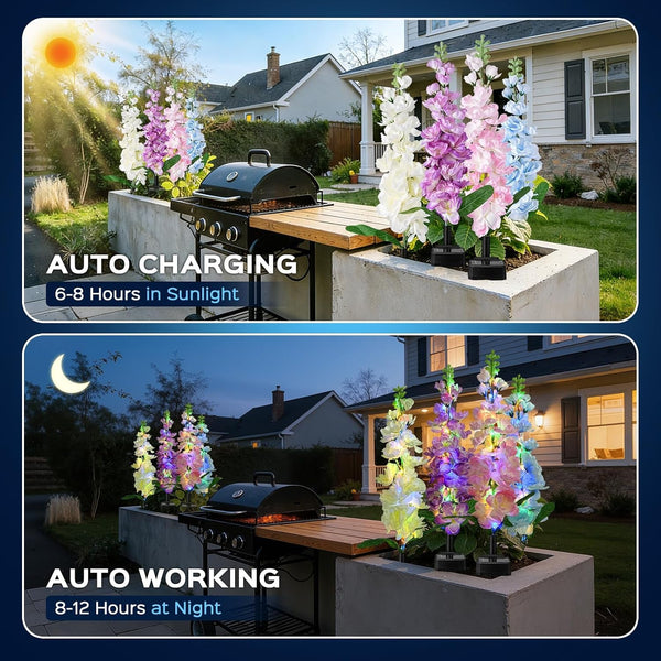 4 Pack Solar Garden Lights Outdoor, LED Colorful Waterproof Solar Powered Hyacinth Flowers Landscape Lights for Patio, outside Yard, Pathway Decorative, Décor, Gifts, Two Lighting Modes4