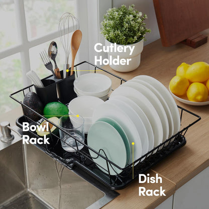 Space-Saving 3-Piece Dish Drainer Rack Set with Cutlery Holder - Maximize Countertop Space, Black5