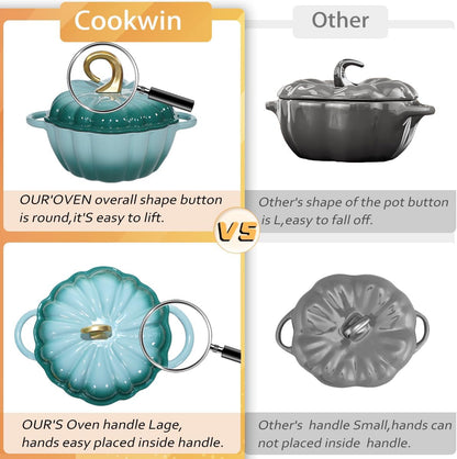 Pumpkin Enameled Cast Iron Dutch Oven with Lid, 4.5 QT Dual Handles and Heavy Duty Pot, Oven Safe up to 500°F for Bread Baking, Braising, Cooking and Family Gifts, Cyan8