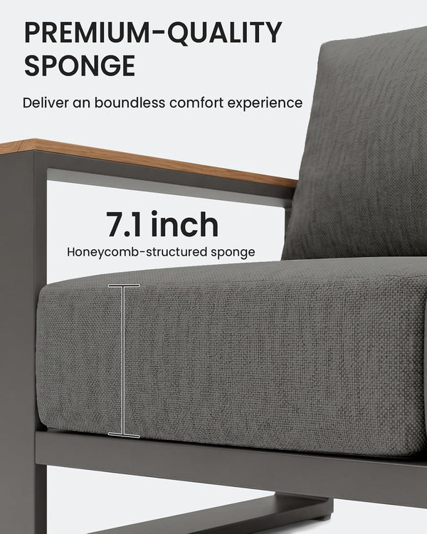 Oversized Aluminum Patio Furniture Set, 4 Pieces Luxury Outdoor Furniture Set with 7.1" Extra Thick Cushion, Modern Outdoor Sectional with Coffee Table for Porch, Garden and Deck, Graphite4