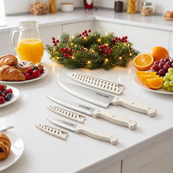 LITTLE COOK 3 Piece Knife Set, Chef Knife Set with Sheaths, Wheat Handle8