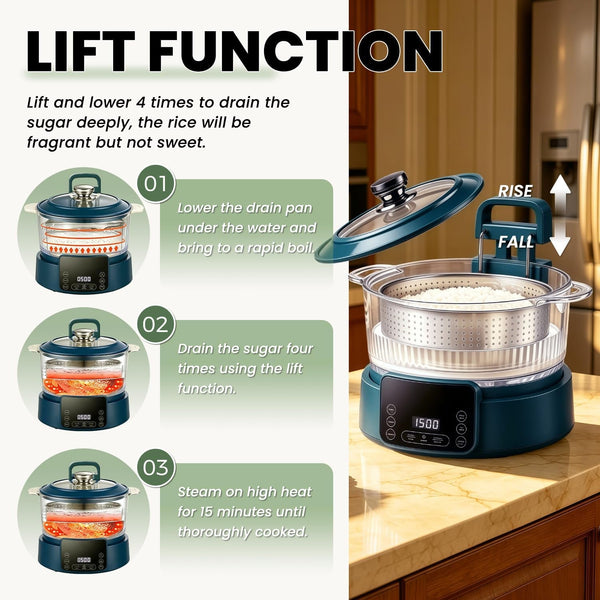 5L Low Carb Rice Cooker with Lift Basket Technology, Healthy Rice Cooker | 304 Stainless Steel Steamer, Smart Touch Control for Healthier Family Meals3