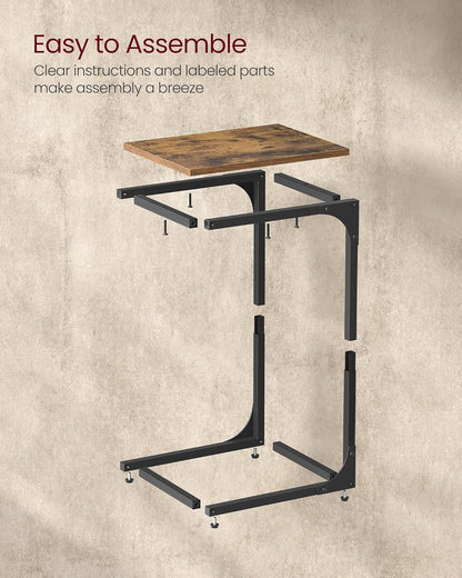 VASAGLE C-Shaped End Table, Small Sofa Side Table with Metal Frame | for Couch, Living Room, Bedroom, Bedside, Rustic Brown and Black, BARNET Collection ULET350B017