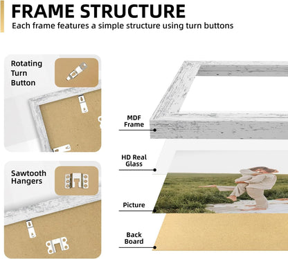 Collage Picture Frames Set of 10, Wall Decor for Mounting or Tabletop Display, Family Photo Gallery Frame Set - Multi Sizes Including Two 8X10, Four 5X7, Four 4X6, HD Glass, Rustic Wood3