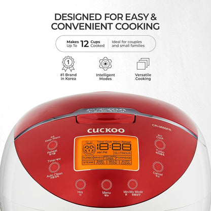 CUCKOO Micom Rice Cooker 6 Cup Uncooked / 12 Cup Cooked, Fuzzy Logic Rice Maker with Delay Timer & Keep Warm Setting, Versatile Food Steamer for Cooking, Non-Stick Inner Pot, Red (CR-0655F) | 6-Cup Uncooked Capacity, Nonstick Inner Pot, 8 Cooking Modes, Turbo White Rice in 32-44 Minutes, Auto Clean2