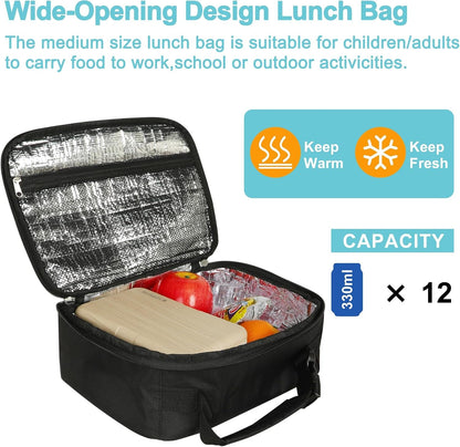 Lunch Box Kids Insulated Lunch Bag for Boys & Girls Durable Children Lunchbox for School with Water Bottle Holder-Black3