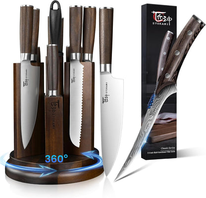 14 Piece Knife Set with Rotatable Block+Fillet Knife 7.2 Inch1
