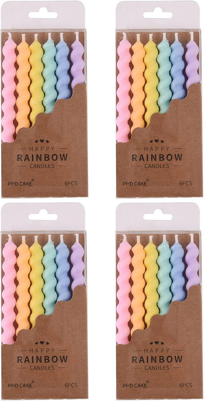 24-Count Rainbow Spiral Birthday Candles with Holders, Party Candles, Cake Candles1