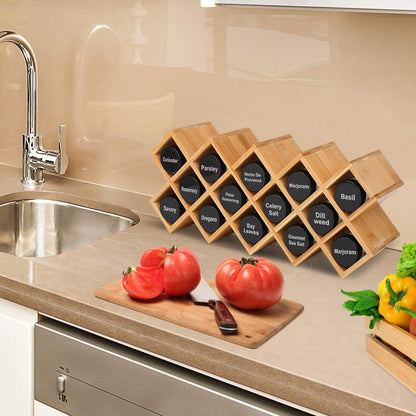 Criss-Cross 18-Jar Bamboo Countertop Spice Rack Organizer, Kitchen Cabinet Cupboard Wall Mount Door Spice Storage, Fit for round and Square Spice Bottles, Free Standing for Counter, Cabinet or Drawers7