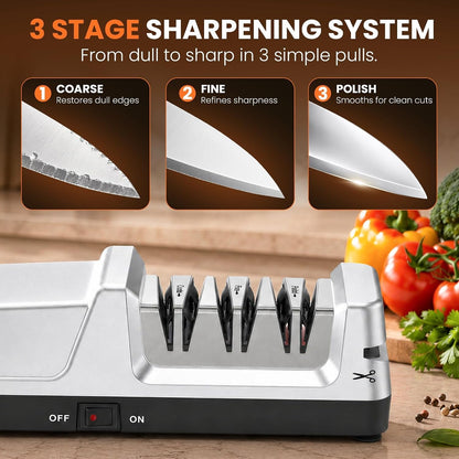 4-In-1 Electric Knife Sharpener for Home Cooks Kitchen, Silver4