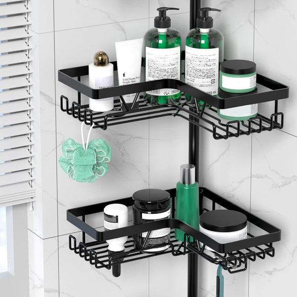 Corner Shower Caddy Tension Pole 4 Tier Shower Caddy Organizer Black3