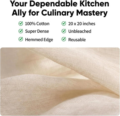 Reusable Cheesecloth,Grade 100,20X20 Inch Hemmed Cheese Cloth for Straining Craft,100% Cotton Unbleached Cloth Strainer for Cooking,Baking,Juicing,Cheese Making,Ultra Fine and Dense,Washable2