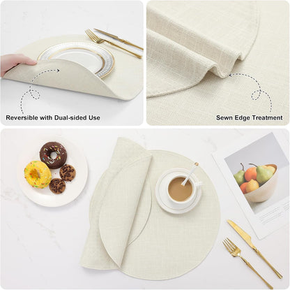 Cotton Linen 15 Inch round Cloth Place Mats, Set of 6, Cream2