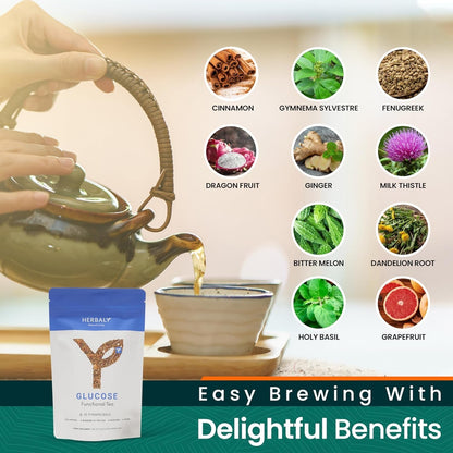 Herbaly Glucose Organic Herbal Tea - Metabolism & Sugar Cravings, 28 Ct | Cinnamon, Gymnema, Holy Basil & Bitter Melon, Non-Gmo, Plant-Based Pyramid Tea Bags, Caffeine Free3